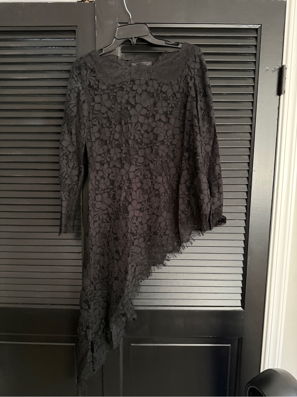 Oscar de la Renta Black Asymmetrical Lace Top